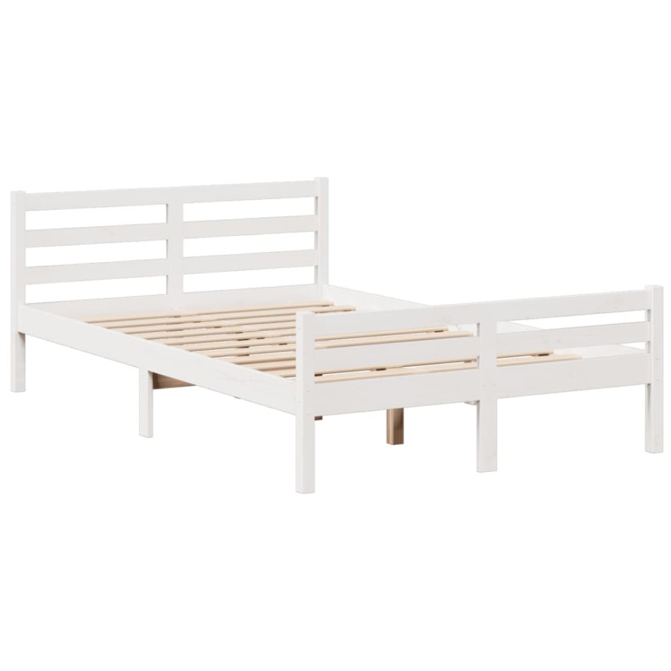 Cama con estantería sin colchón madera maciza blanca 135x190