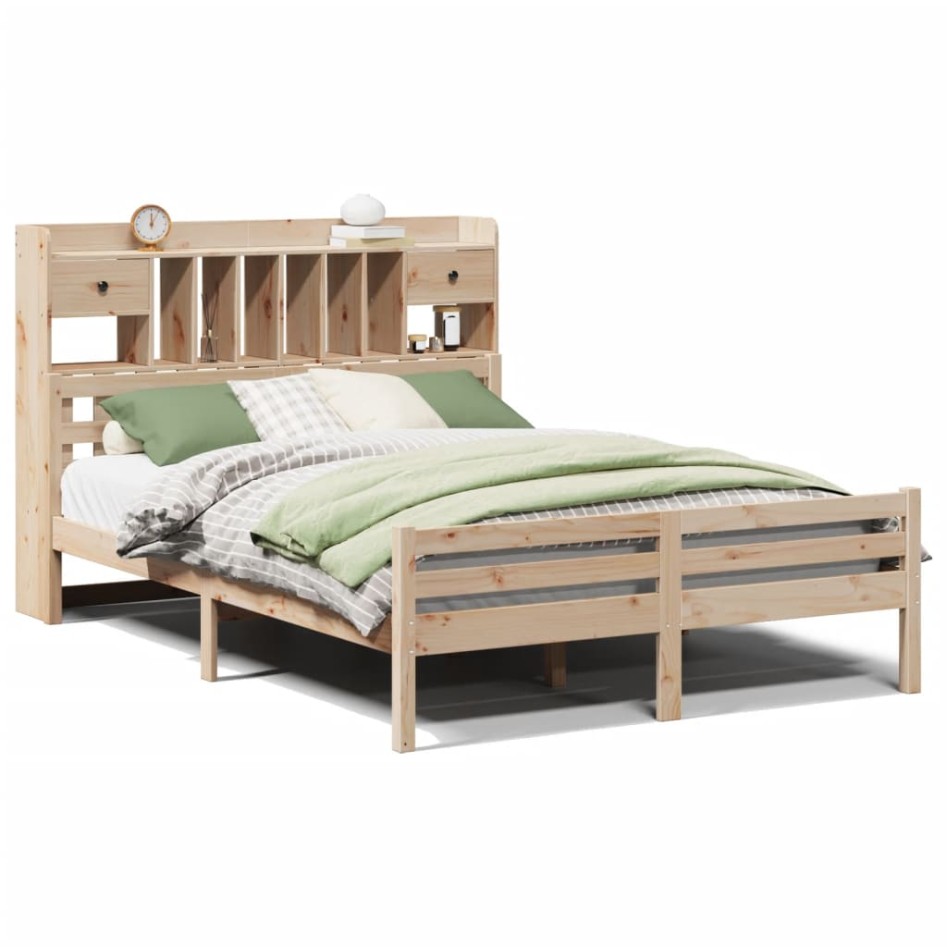 Cama con estantería sin colchón madera maciza de pino