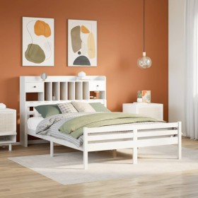 Cama con estantería sin colchón madera maciza blanca 160x200
