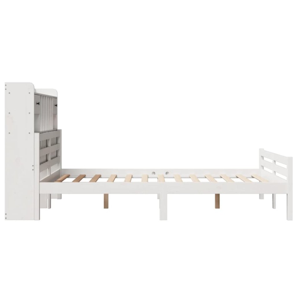 Cama con estantería sin colchón madera maciza blanca 160x200