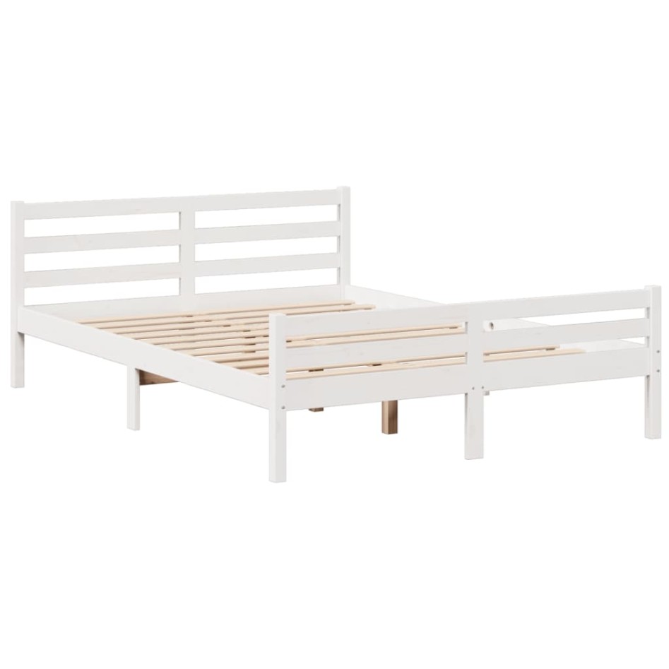 Cama con estantería sin colchón madera maciza blanca 160x200