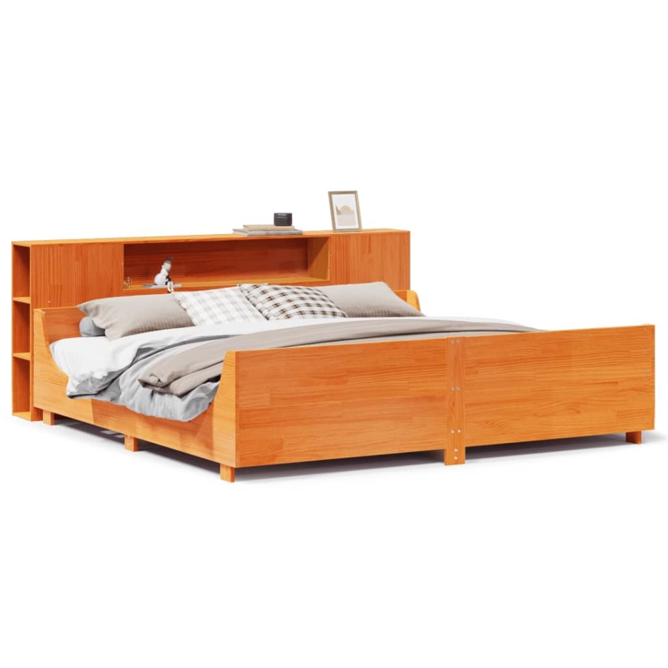 Cama sin colchón madera maciza de pino marrón cera 200x200