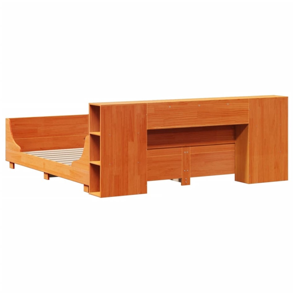 Cama sin colchón madera maciza de pino marrón cera 200x200