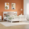 Cama con estantería sin colchón madera maciza blanca 180x200 cm