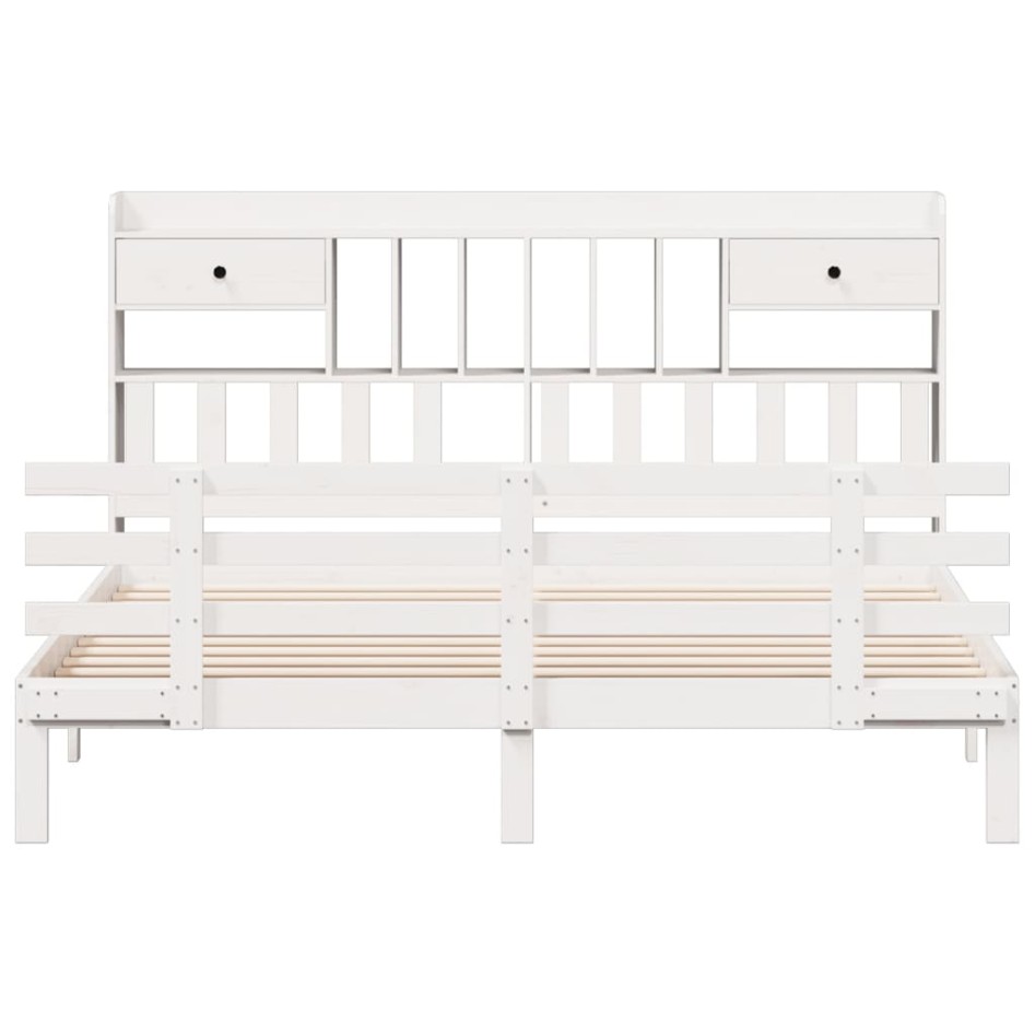 Cama con estantería sin colchón madera maciza blanca 180x200