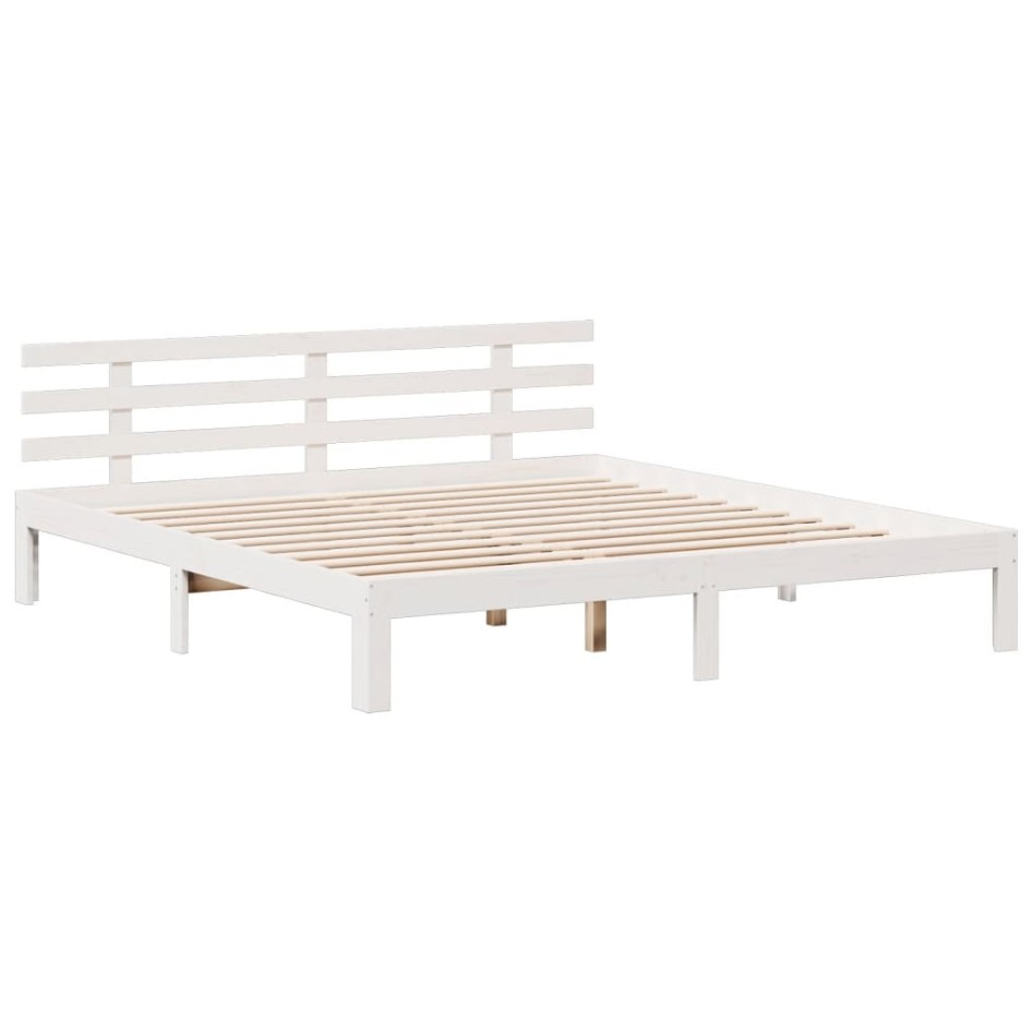 Cama con estantería sin colchón madera maciza blanca 180x200
