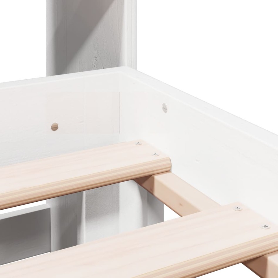 Cama con estantería sin colchón madera maciza blanca 180x200