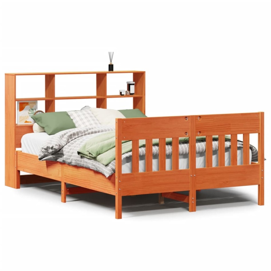 Estructura de cama sin colchón madera maciza marrón 135x190