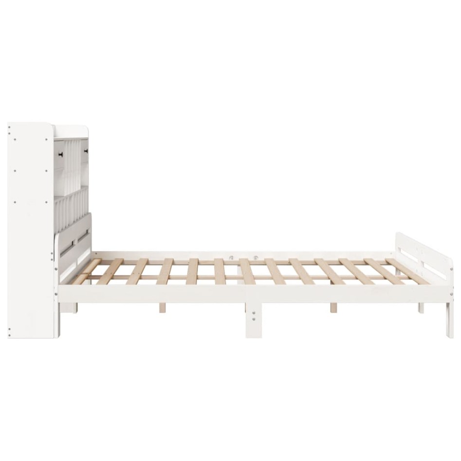 Cama con estantería sin colchón madera maciza blanca 180x200