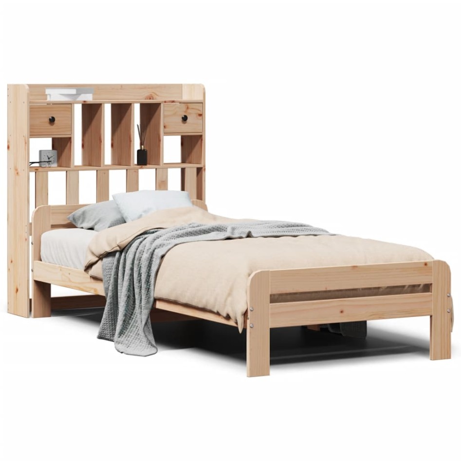 Cama con estantería sin colchón madera maciza de pino 75x190