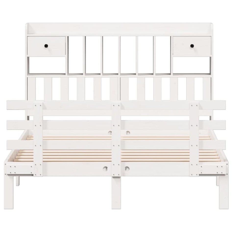Cama con estantería sin colchón madera maciza blanca 160x200