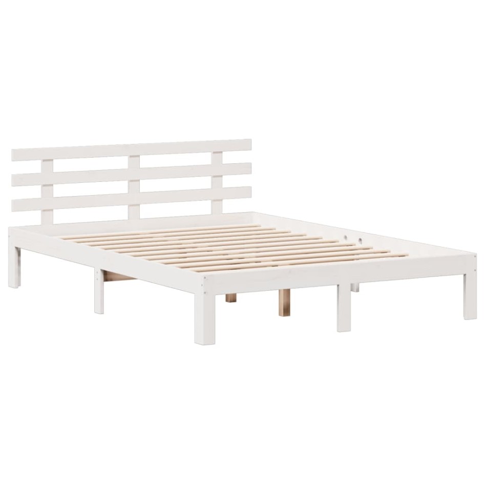 Cama con estantería sin colchón madera maciza blanca 160x200