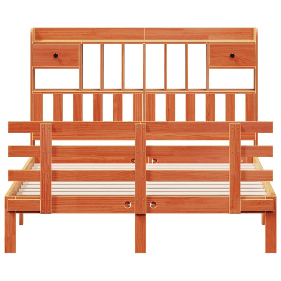 Cama con estantería sin colchón madera maciza marrón 150x200