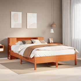 Cama con estantería sin colchón madera maciza marrón