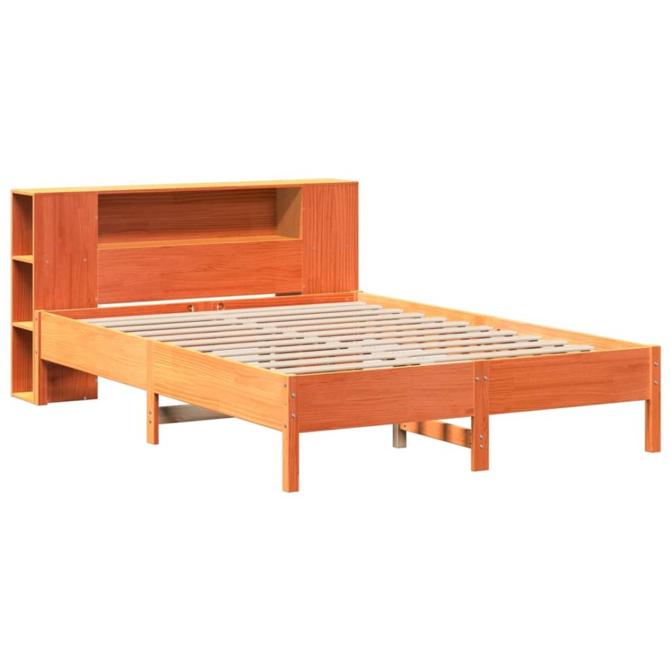 Cama con estantería sin colchón madera maciza marrón