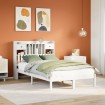 Cama con estantería sin colchón madera maciza blanca 135x190 cm