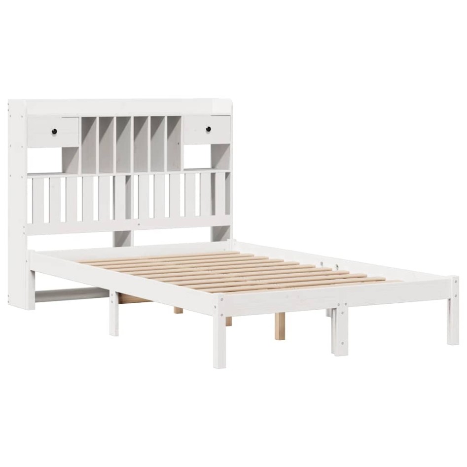 Cama con estantería sin colchón madera maciza blanca 135x190
