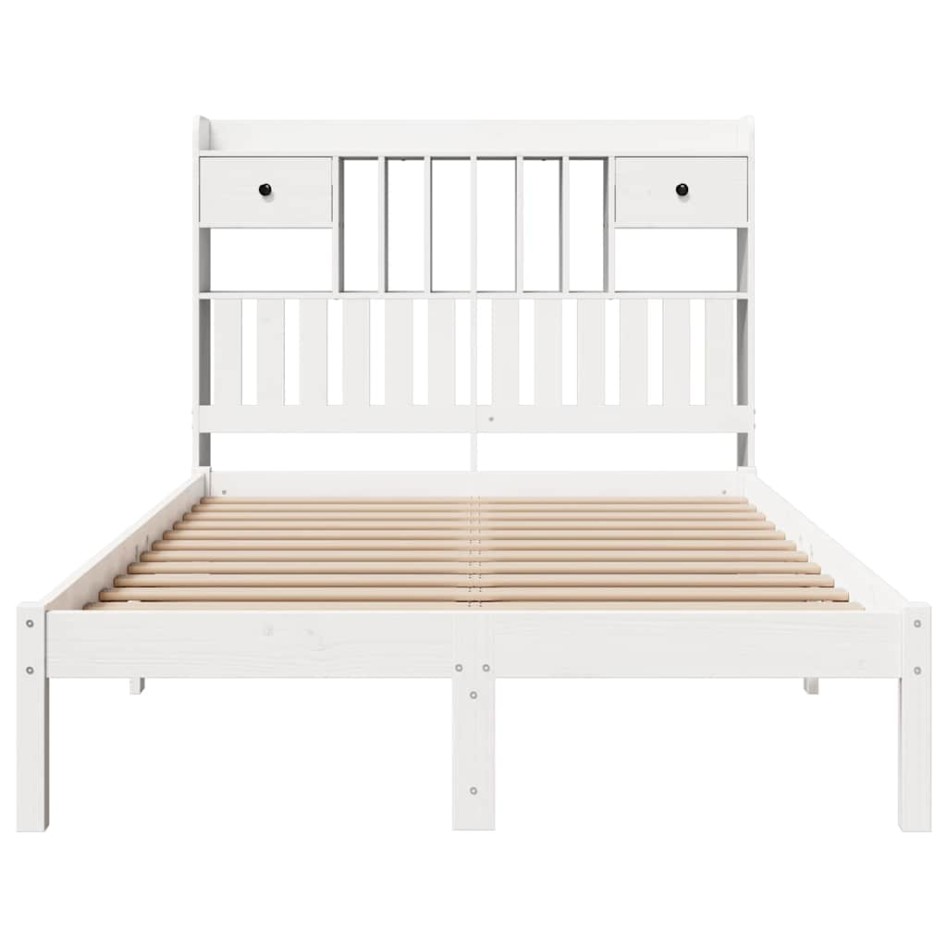 Cama con estantería sin colchón madera maciza blanca 135x190