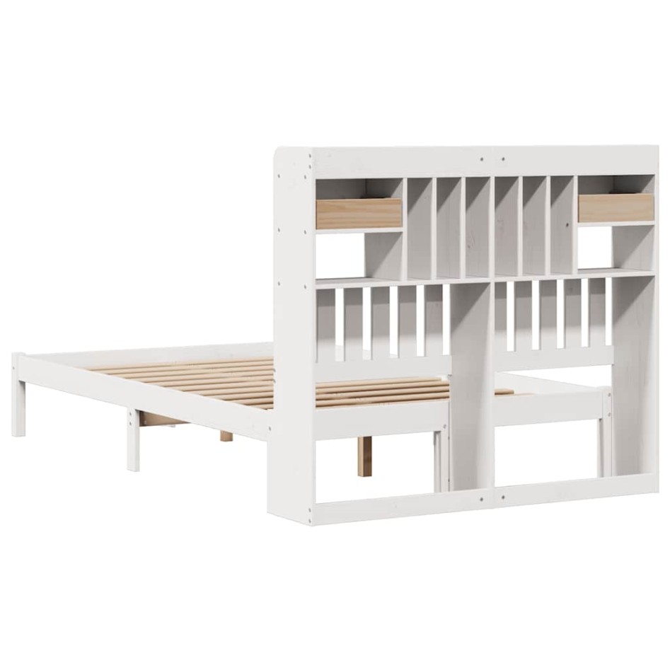 Cama con estantería sin colchón madera maciza blanca 135x190