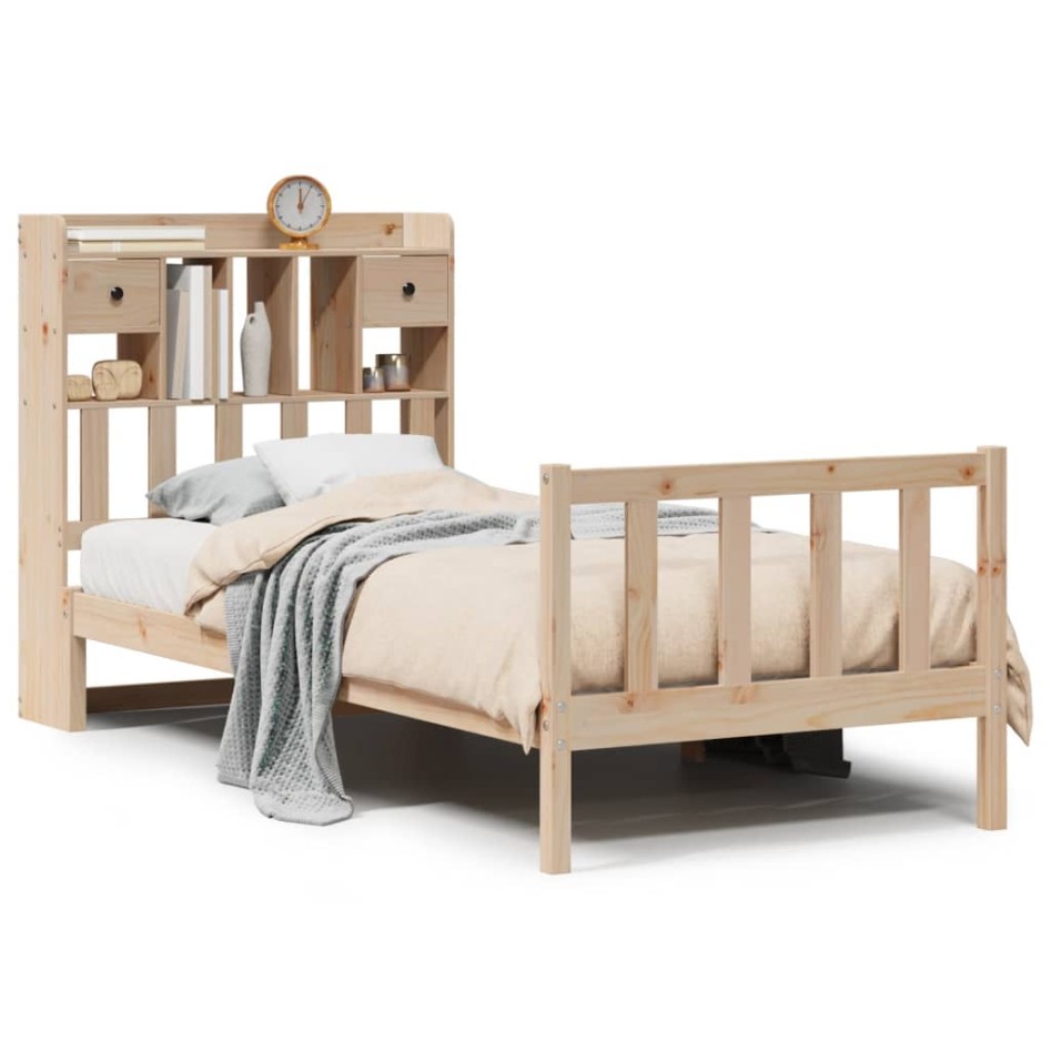 Cama con estantería sin colchón madera maciza de pino 75x190