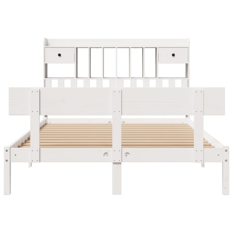 Cama con estantería sin colchón madera maciza blanca 140x200