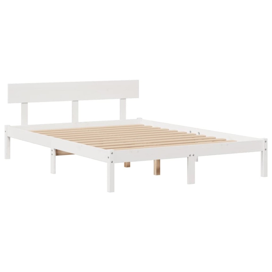 Cama con estantería sin colchón madera maciza blanca 140x200