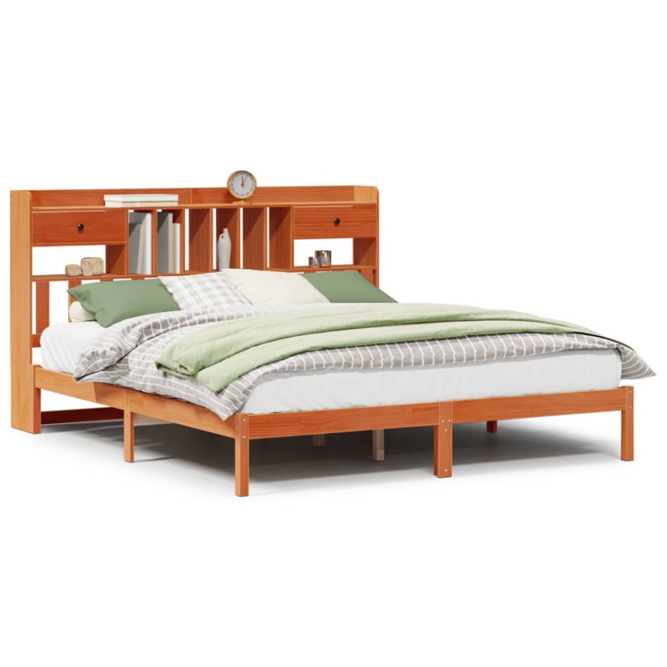 Cama con estantería sin colchón madera maciza marrón 200x200