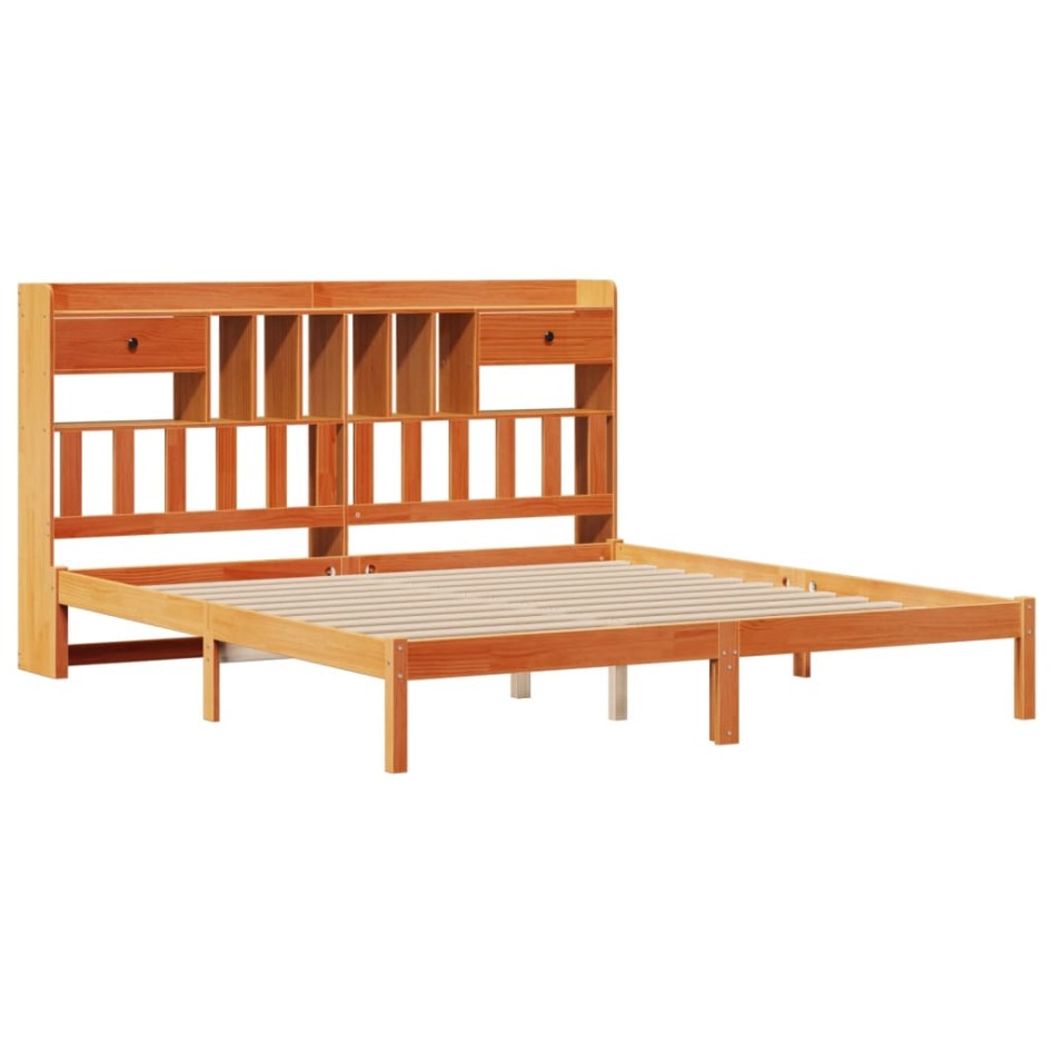 Cama con estantería sin colchón madera maciza marrón 200x200