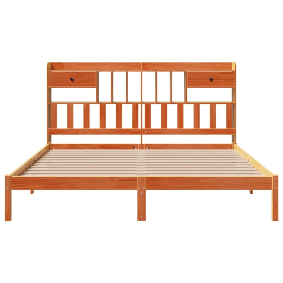 Cama con estantería sin colchón madera maciza marrón 200x200