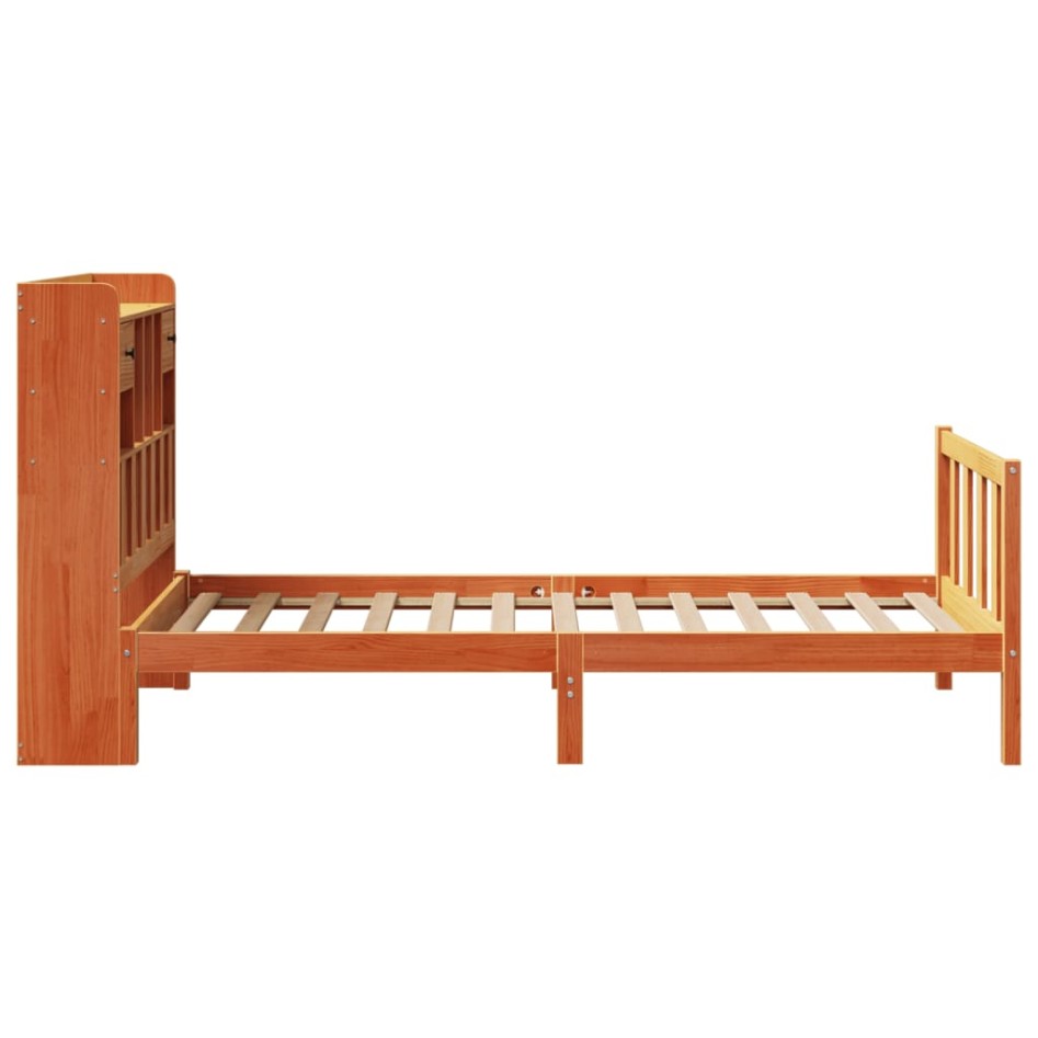 Cama con estantería sin colchón madera maciza marrón 100x200