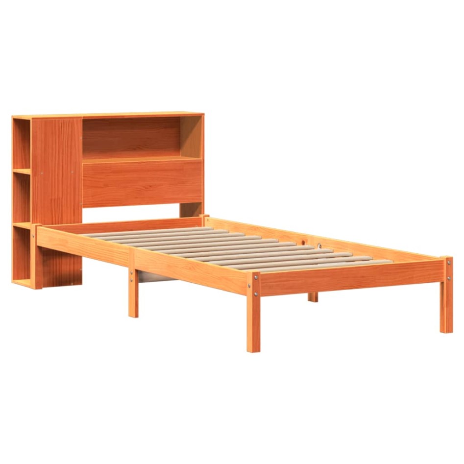 Cama con estantería sin colchón madera maciza marrón 100x200