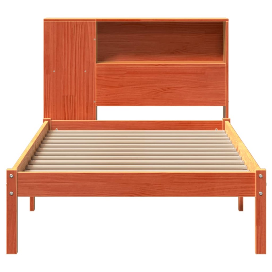 Cama con estantería sin colchón madera maciza marrón 100x200