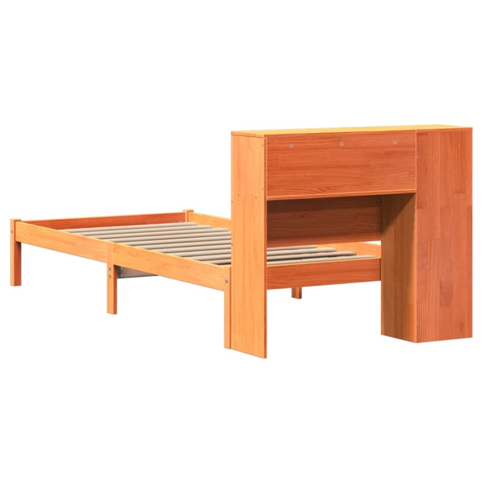 Cama con estantería sin colchón madera maciza marrón 100x200