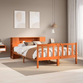 Cama con estantería sin colchón madera maciza marrón 140x190