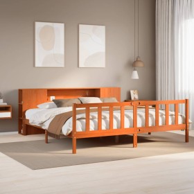 Cama con estantería sin colchón madera maciza marrón