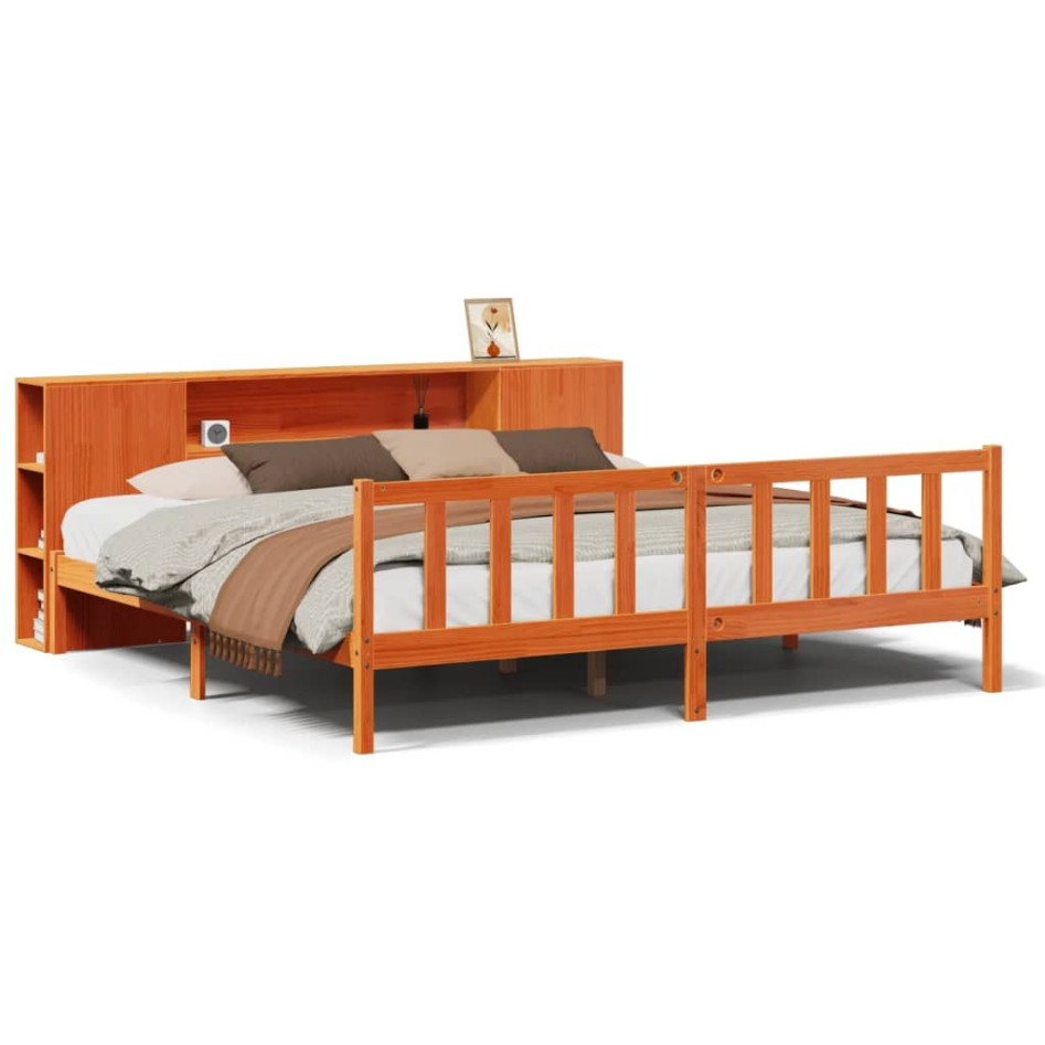 Cama con estantería sin colchón madera maciza marrón