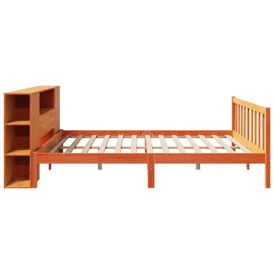 Cama con estantería sin colchón madera maciza marrón