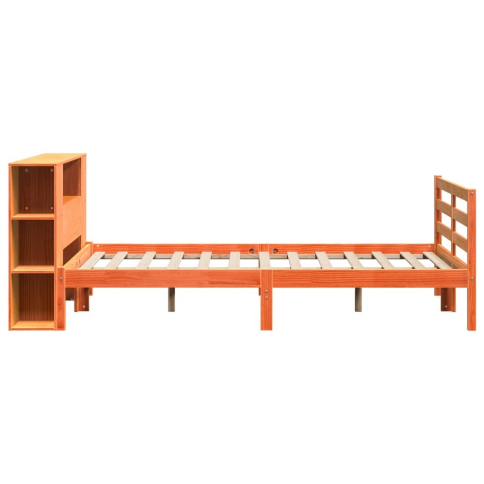 Cama con estantería sin colchón madera maciza marrón