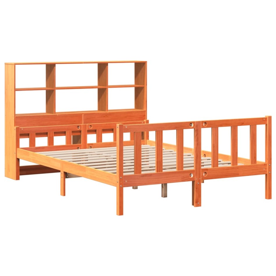 Cama con estantería sin colchón madera maciza marrón 150x200