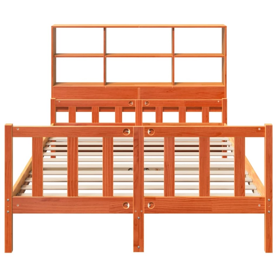 Cama con estantería sin colchón madera maciza marrón 150x200
