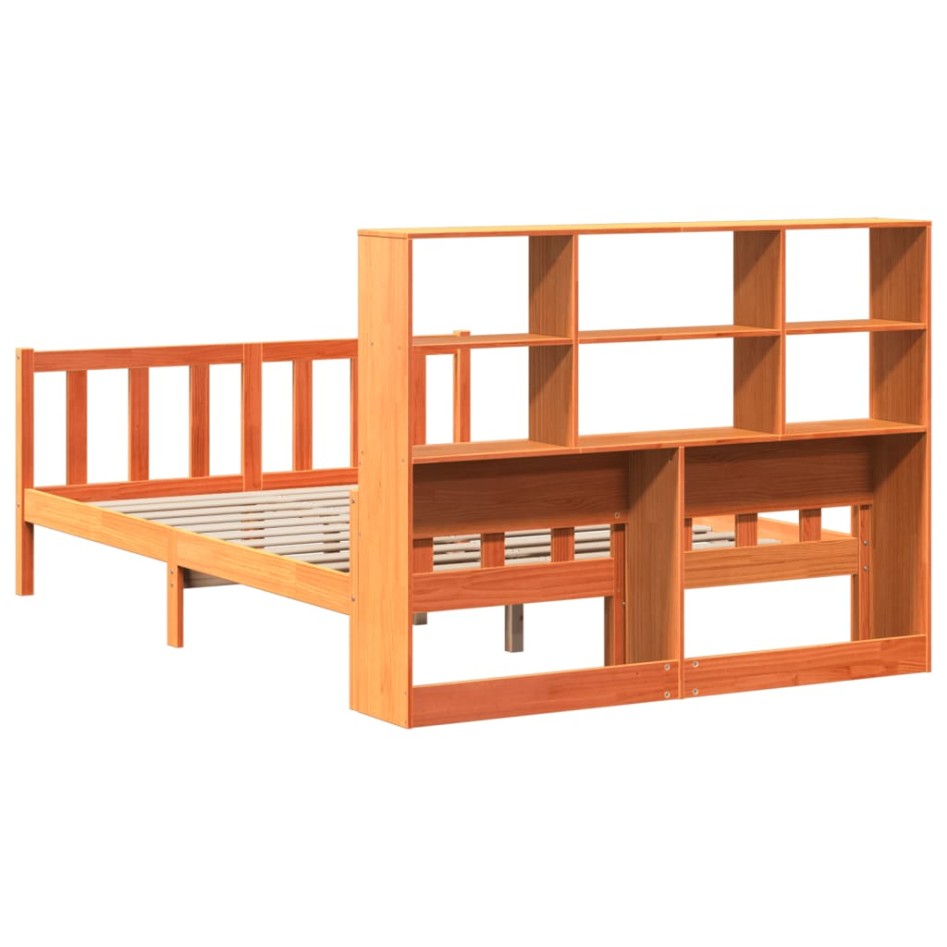Cama con estantería sin colchón madera maciza marrón 150x200