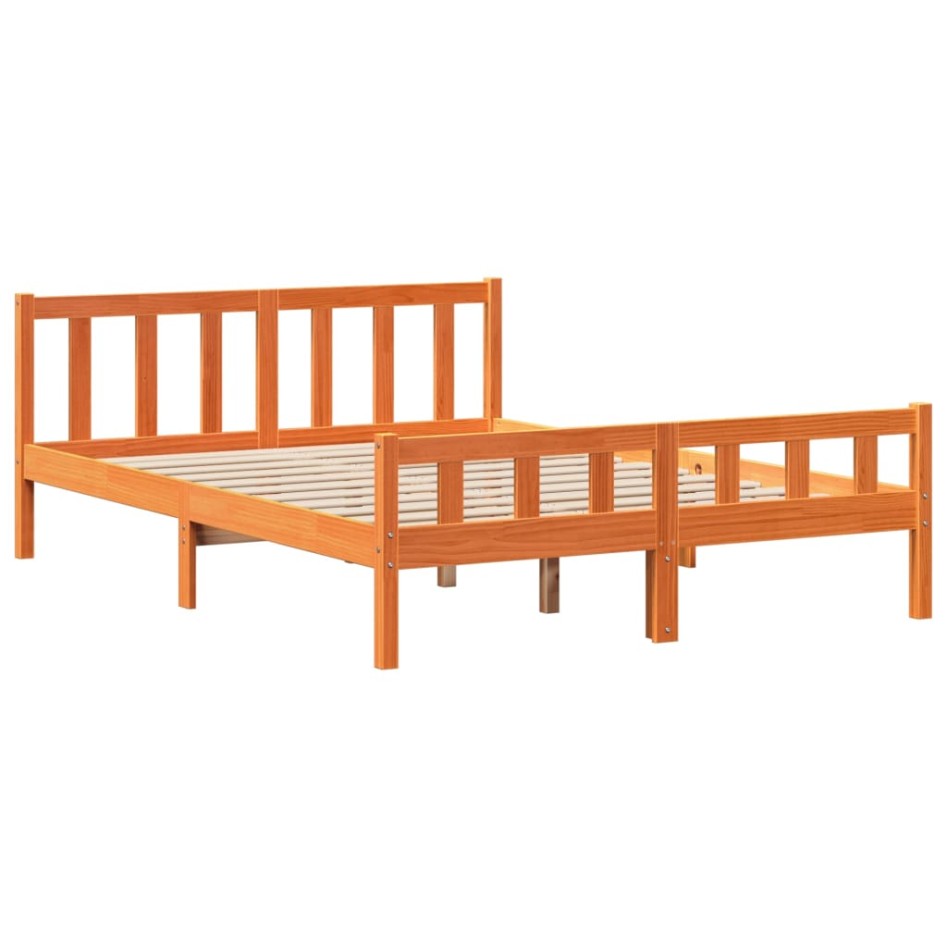 Cama con estantería sin colchón madera maciza marrón 150x200