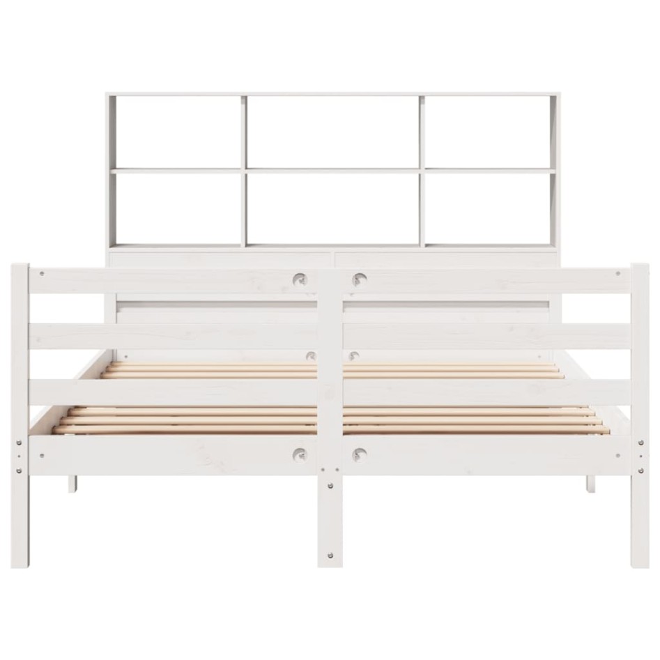 Cama con estantería sin colchón madera maciza blanca 135x190
