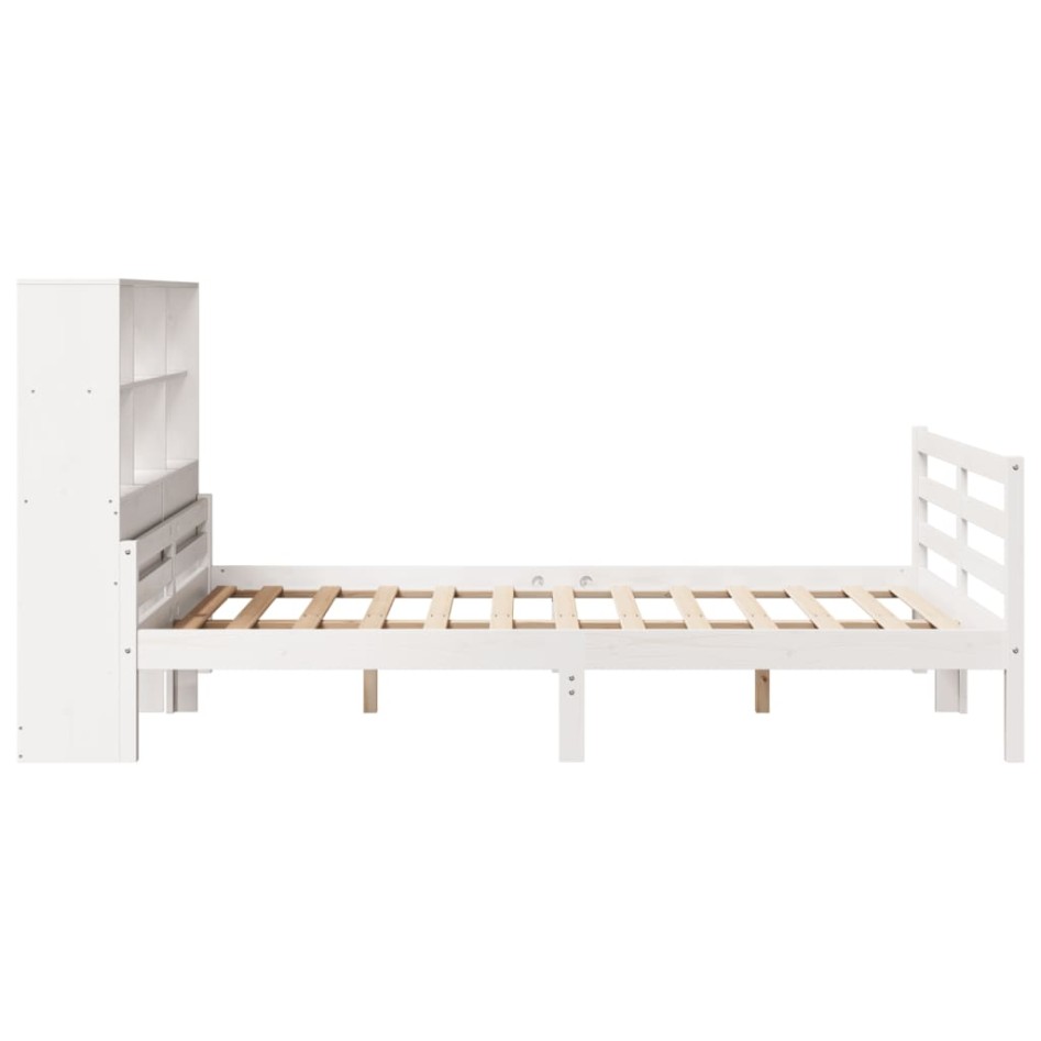 Cama con estantería sin colchón madera maciza blanca 135x190