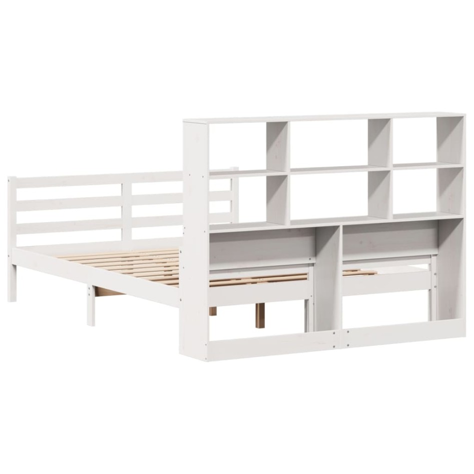 Cama con estantería sin colchón madera maciza blanca 135x190