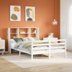 Cama con estantería sin colchón madera maciza blanca 150x200 cm