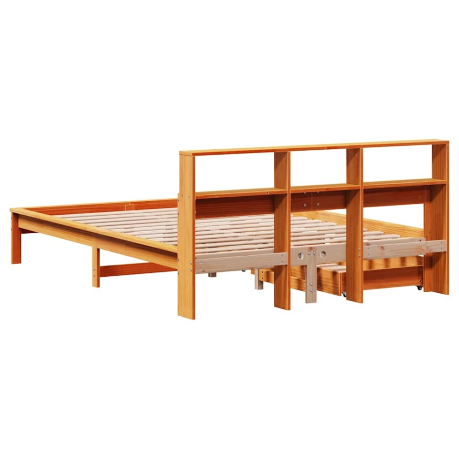 Cama con estantería sin colchón madera maciza marrón 160x200