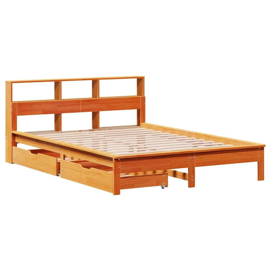 Cama con estantería sin colchón madera maciza marrón