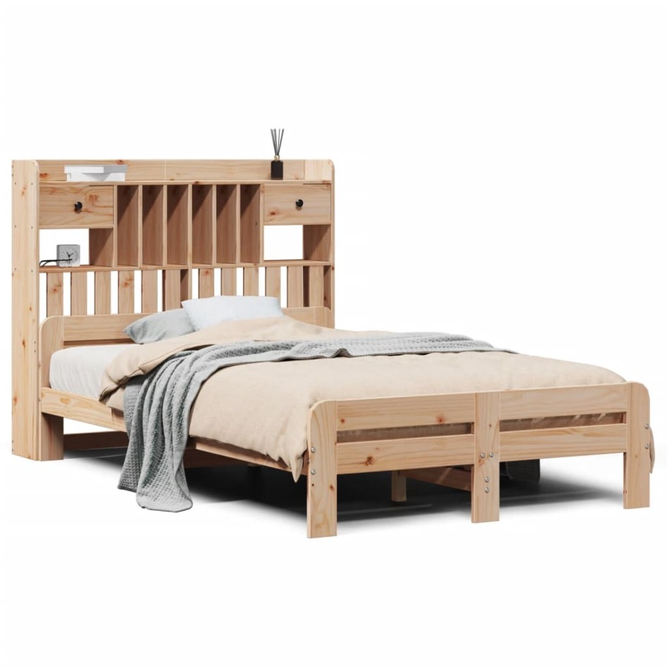 Cama con estantería sin colchón madera maciza de pino