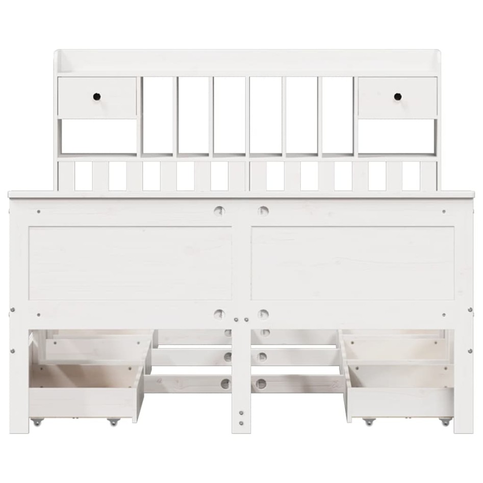 Cama con estantería sin colchón madera maciza blanca 150x200